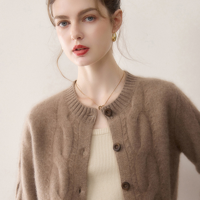 100% Cashmere Knitted Cardigan for Women 2025 Autumn and Winter Age-Reducing Lazy Casual Sweater Jacket Round Neck Buttoned Top