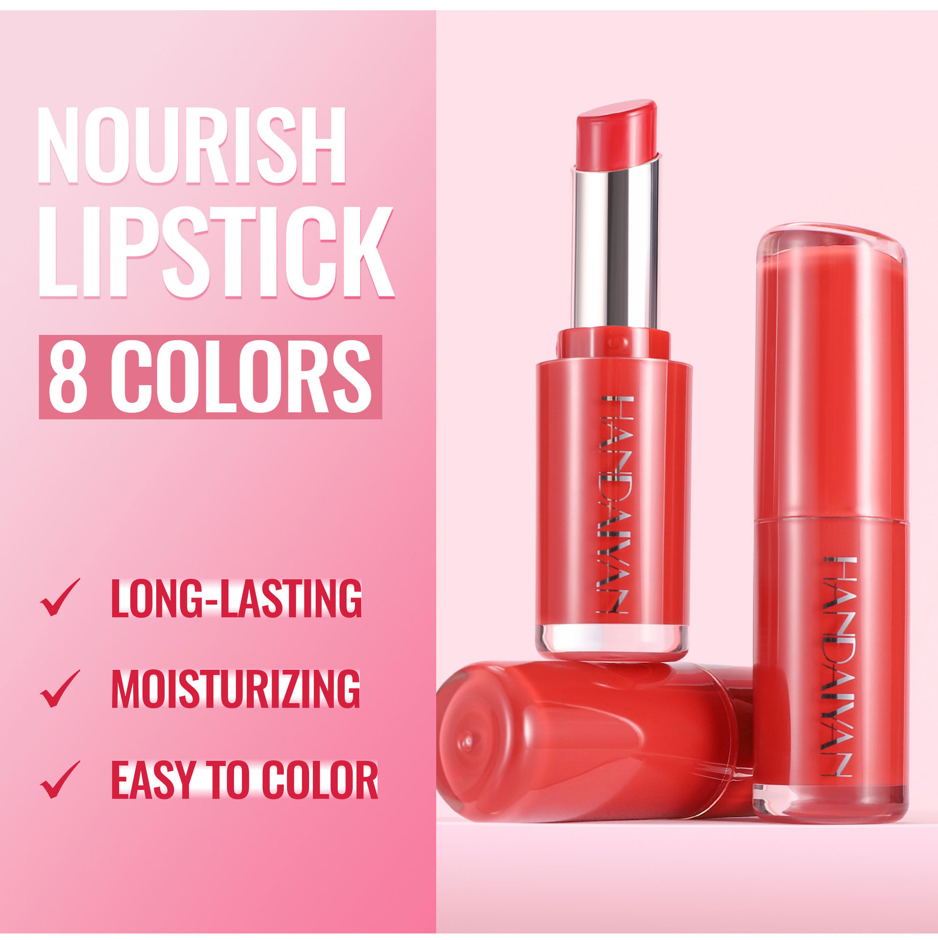 Cross-border waterproof and moisturizing Lipstick HANDAIYAN velvet lipstick enhances complexion. 8-color natural moisturizing lipstick in stock undefined