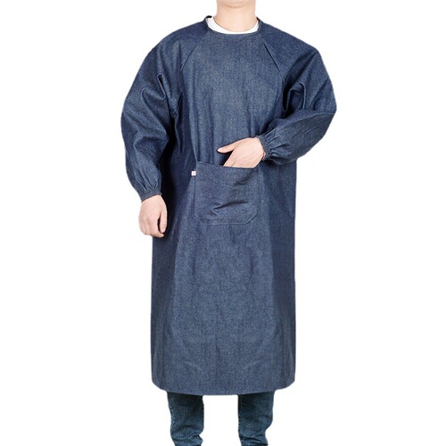 Workwear denim overalls with reverse wear anti-stain long-sleeved protective apron, thick welding apron for labor, moving, auto repair, construction.