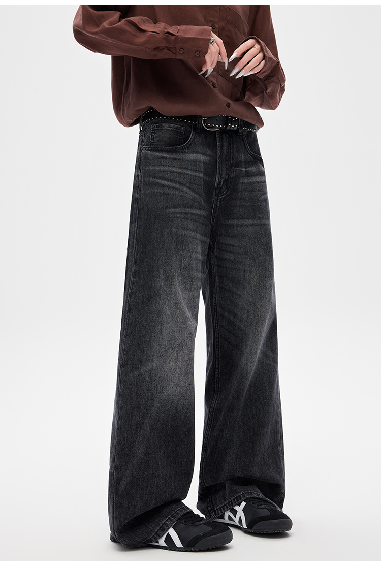 Men's Clothing Whiskered Denim Jeans American Style Straight Leg Retro Loose Fit Wide Leg Washed Black Trousers For Men And Women_mkmklike.com