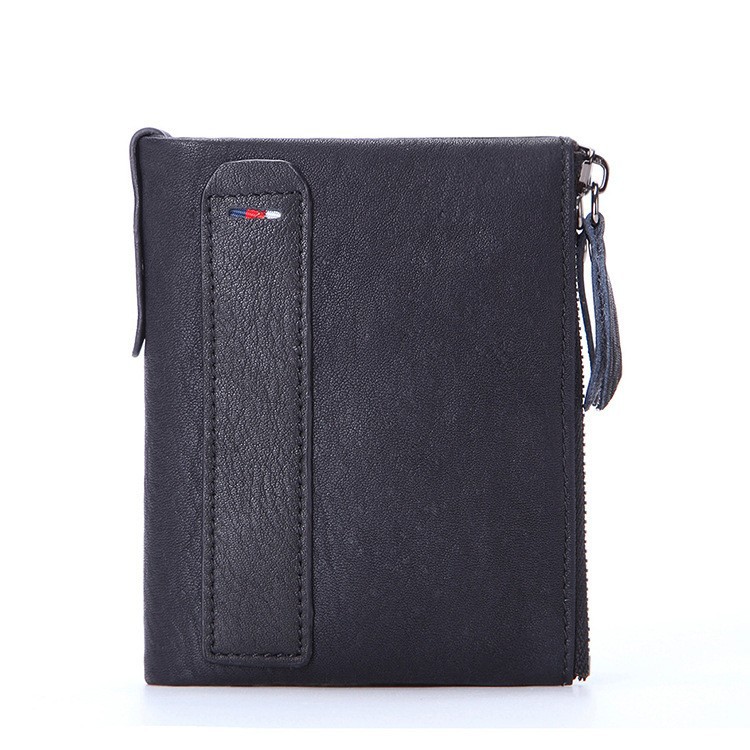 Monedero de cepillo antirrobo RFID personalizado, doble enlace, billetera de cuero de caballo loco, billetera de negocios corta multifuncional para hombres