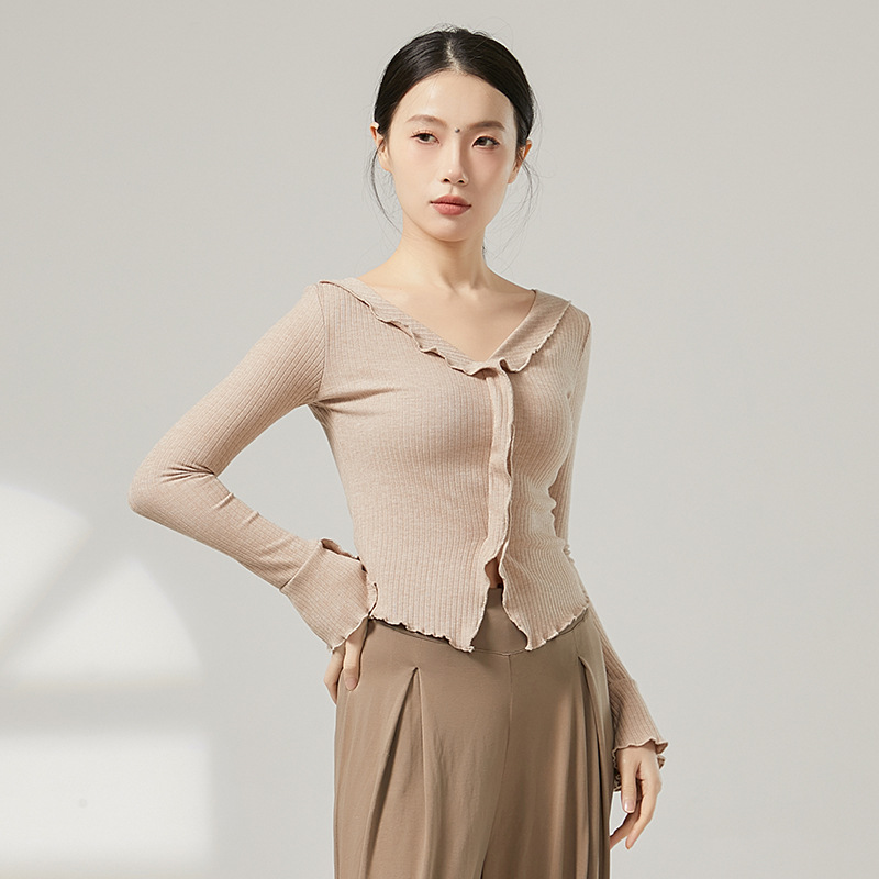 Classical Dance Costume Chinese Dance Modern Dance Practice Suit Body Rhyme Body Ear-shaped Horn Sleeve Top