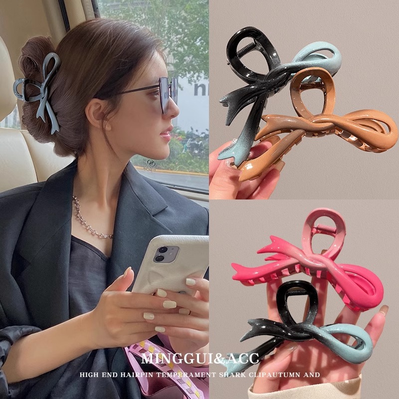 El sentimiento de alto grado gradiente arco agarrar clip de cabello de mujer gran clip de cabello de cabeza detrás de temperamento clip de tiburón tocado clip de cabello