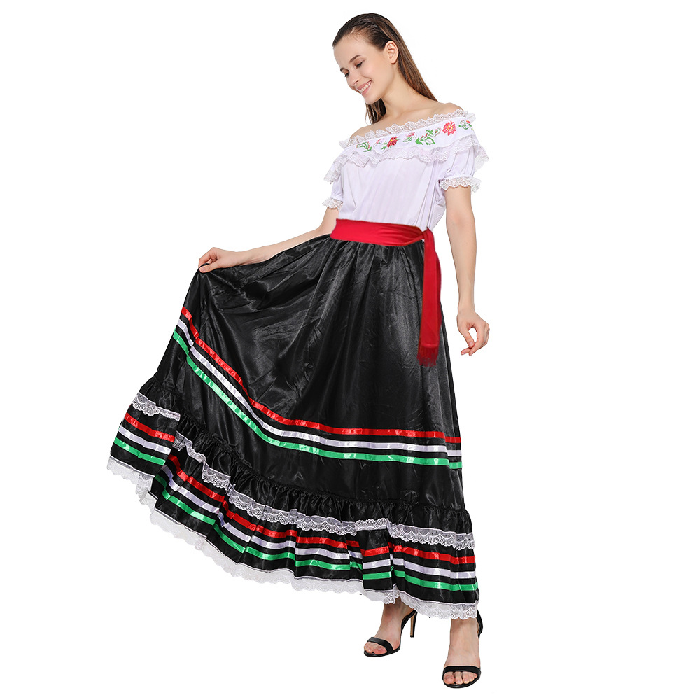 Las mujeres étnicas mexicanas vestido de Halloween juego traje Brillante cantante papel traje de la etapa ropa de Halloween