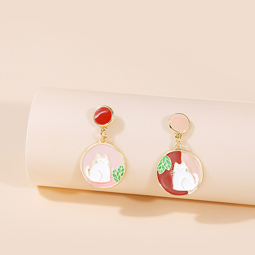 Silver Needle Asymmetrical Cartoon Balloon Bear Earrings Cute Rainbow Rabbit Cat Cake Daisy Angel Earrings