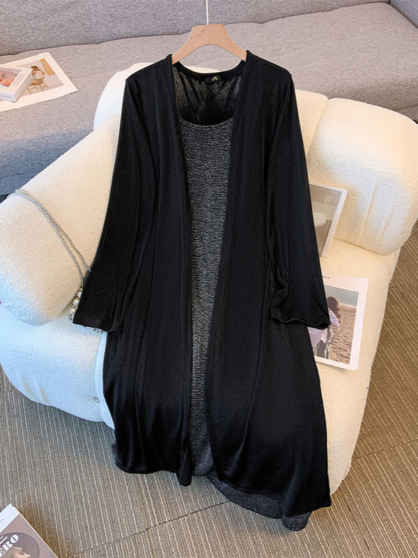 130-320 Plus Size Women's Cardigan Suspender Dress Two-Piece Set 2025 Autumn and Winter New Fat mm Super Elastic and Loose 130-320 Plus Size Women's Cardigan Suspender Dress Two-Piece Set 2025 Autumn and Winter New Fat mm Super Elastic and Loose