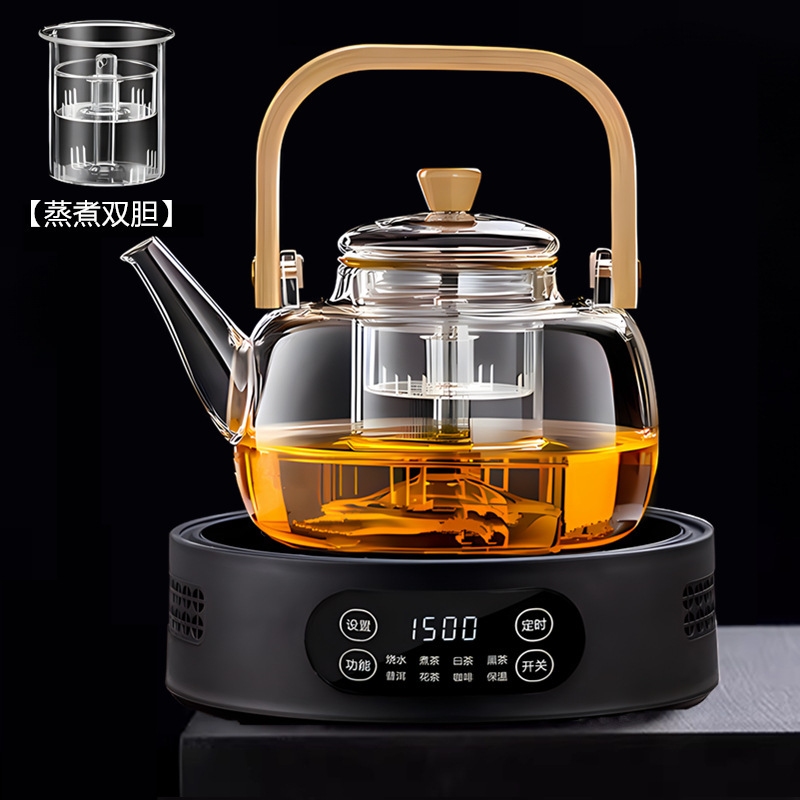 Transparent square beam steaming double liner + T12 black electric ceramic stove