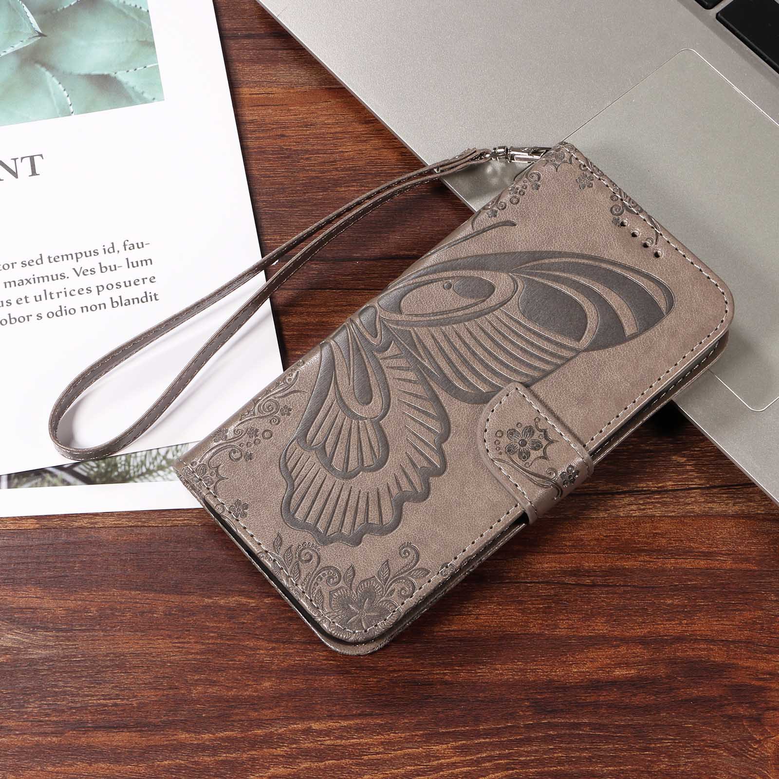 适用谷歌9ProXL压花纹凤尾蝶手机壳7A钱夹包皮套Pixel8翻盖保护套