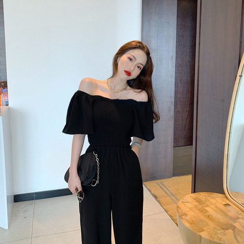 Wide-leg jumpsuits for women's summer  new style, thin, high-end, small, waist, thin, square collar, temperament jumpsuits