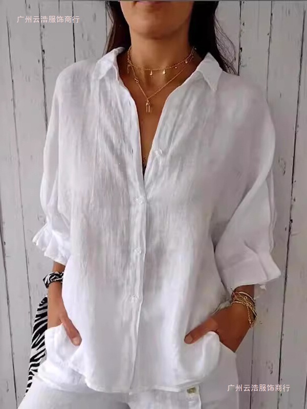 2026 European and American Amazon Spring Hot-Selling Cotton and Linen Shirt with Back Tie Design