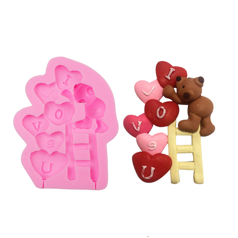 Día de San Valentín de vestir molde de silicona amor oso Tarjeta de inserción Fondant pastel de chocolate molde epoxi herramienta para hornear