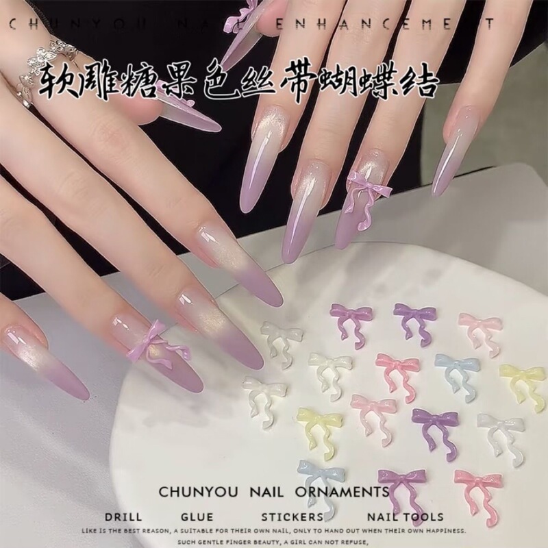 New Soft Carved Ribbon Bow Manicure Diamond Dopamine Candy Colorful Sweet Style Bow Nail Decoration New Soft Carved Ribbon Bow Manicure Diamond Dopamine Candy Colorful Sweet Style Bow Nail Decoration