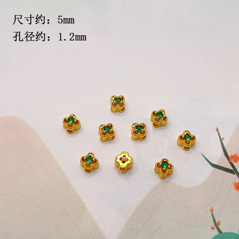 S925 silver, gold-plated, four-leaf clover, yellow Buddha of Wealth, bamboo joint spacer beads, barrel beads, accessories for bracelets, necklaces, and DIY jewelry making
