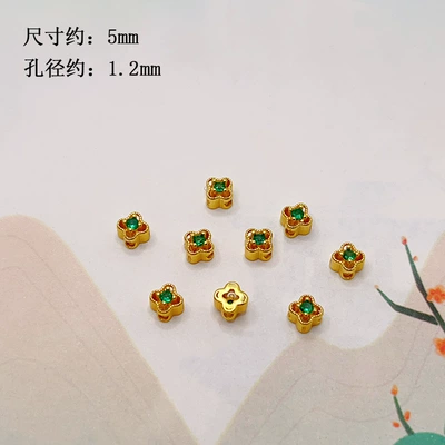 S925 silver, gold-plated, four-leaf clover, yellow Buddha of Wealth, bamboo joint spacer beads, barrel beads, accessories for bracelets, necklaces, and DIY jewelry making (Zərgərlik ara hissələri) - green-diamond-four-leaf-clover