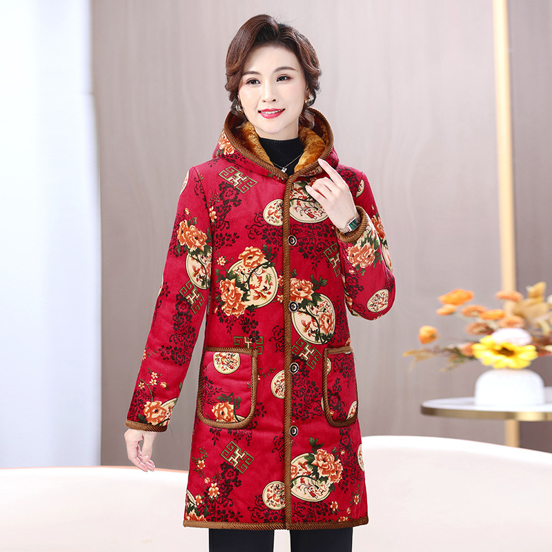 中年妈妈冬装保暖时尚中老年女装新款中长款棉衣服加绒加厚奶奶袄|undefined