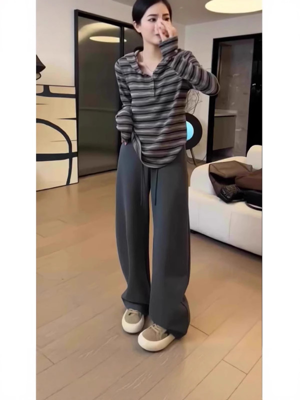 大码镰刀卫裤女早秋新款高腰休闲直筒阔腿裤宽松窄版弯刀香蕉裤子|undefined