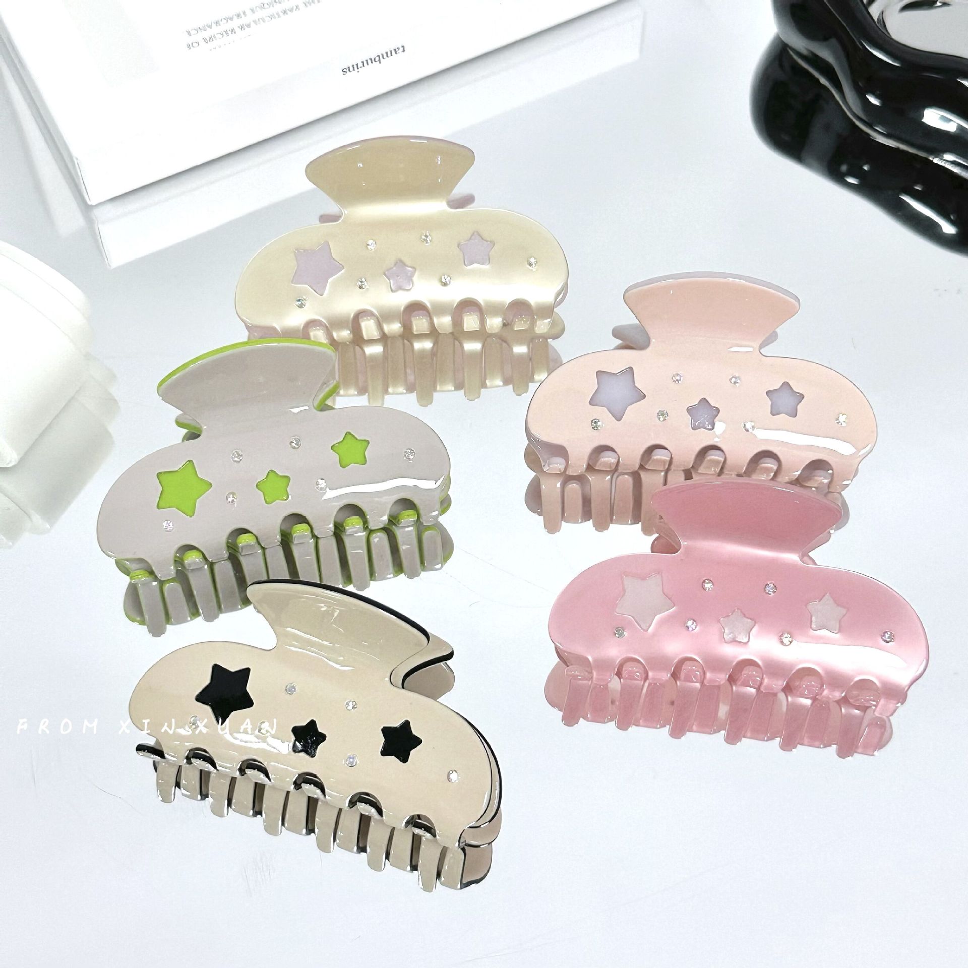 Millennium-kuuma tyttö ~ y2g makea viileä tähtiasetaattiote naispuolinen ranskalainen tyyli korkea tunne selkänoja pään nuttura hainklipsi hiuskoristeet_voghion.com