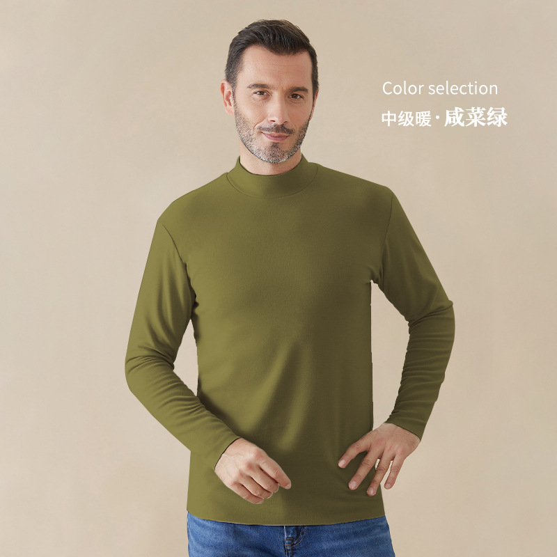 秋冬の新型の徳絨毛のヒアルロン酸の半高襟の底のシャツの男の発熱と保温の外は身を修める高襟の長袖のtシャツを着ます。