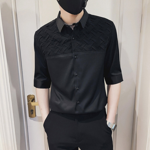 Men's Summer Ice Silk Five-Button Short-Sleeve Shirt 2025 New Business Slim Fit Thin Casual Short-Sleeve Shirt