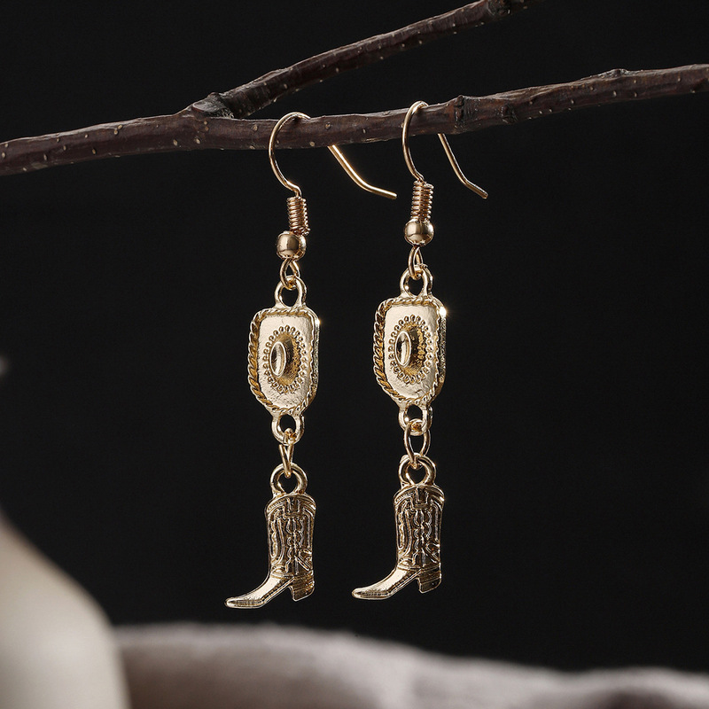 Cross-border European and American Retro Western Denim Style Alloy Denim Hat Denim Boots Earrings Women Earrings Daily Use