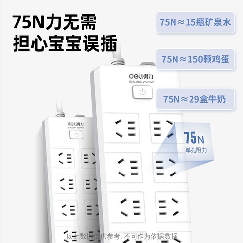 Deli 5-meter socket extension cord power plug-in strip wiring board drag line board 3M row plug-in household plug-in board with line 2 meters