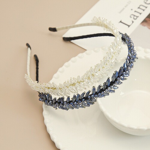 Handmade crystal headband for women, exquisite gradient beaded feather headband, light luxury Korean high-end pressed bridal hair accessory
