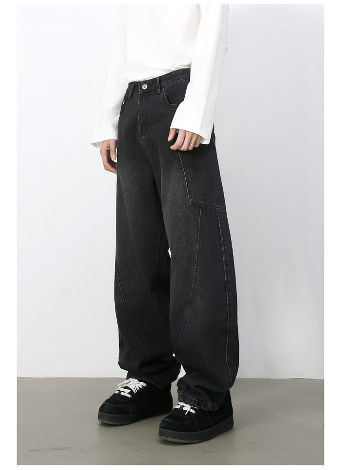 Quần jean nam ống rộng phong cách đường phố retro, nhiều túi hộp, dáng lỏng lẻo — Denim đen, Trắng, màu hồng, màu xanh chi tiết 26
