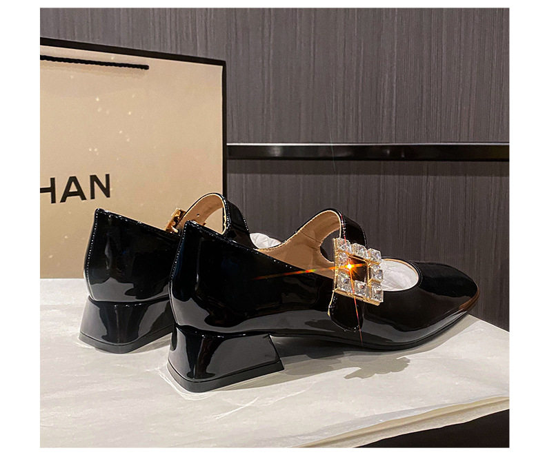 Giày Mary Jane nữ quai ngang đính đá gót thô 3–5 cm mũi vuông — Màu đen, Màu đỏ chi tiết 24