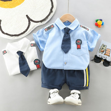 韩版夏季新款男童婴儿帅气潮范休闲洋气衬衫短袖警察服套装批发跨
