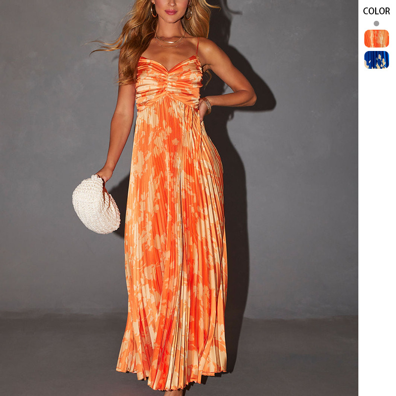 Amazon Ebay 2026 European and American Summer New Printed Backless Long Dress Cross-Border In-Stock European and American Style