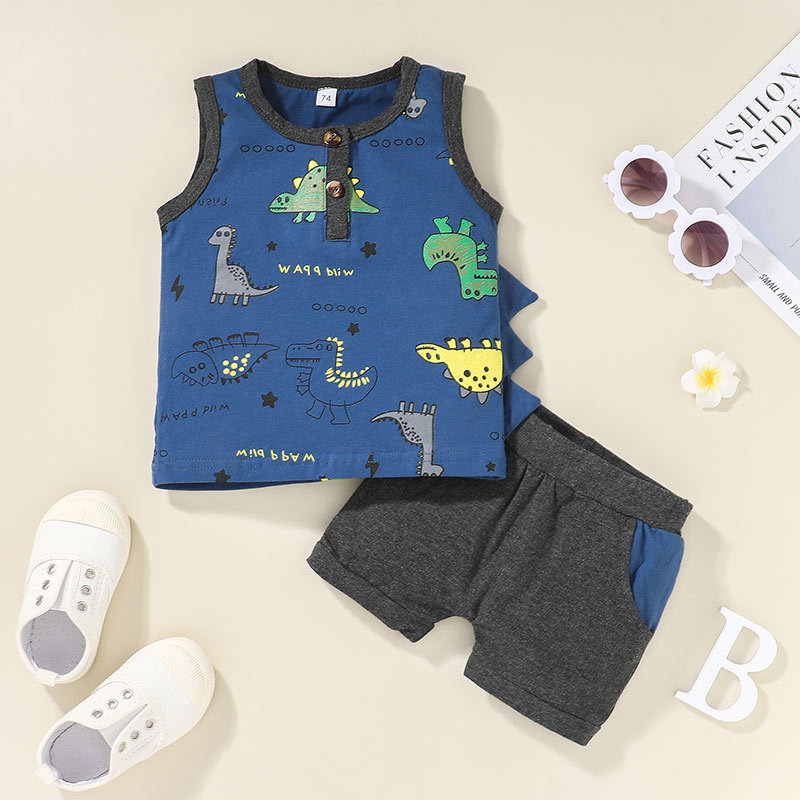 Großhandel Cartoon Dinosaurier Print Kinder Weste Shorts Zweiteilige Nihaojewelry display picture 2