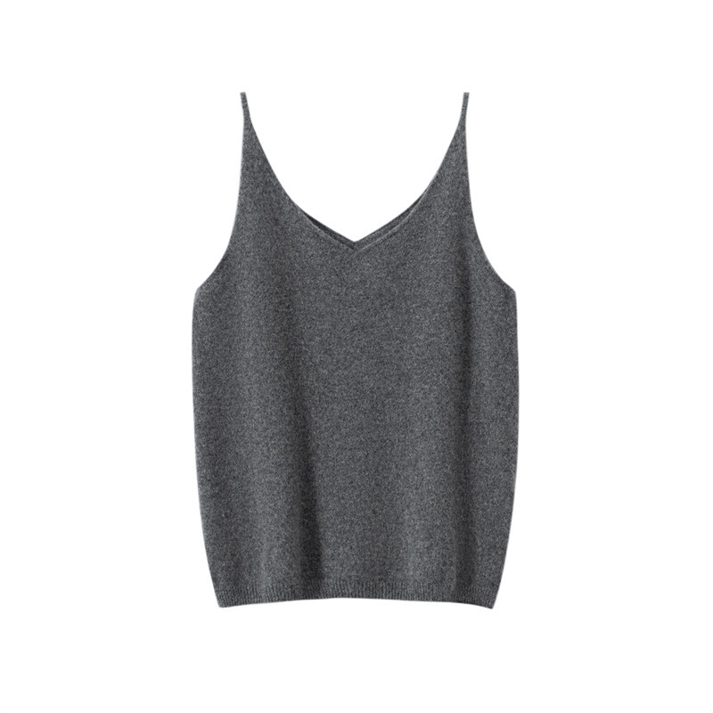 秋冬新款100纯山羊绒女休闲百搭修身显瘦套头针织内搭打底吊带