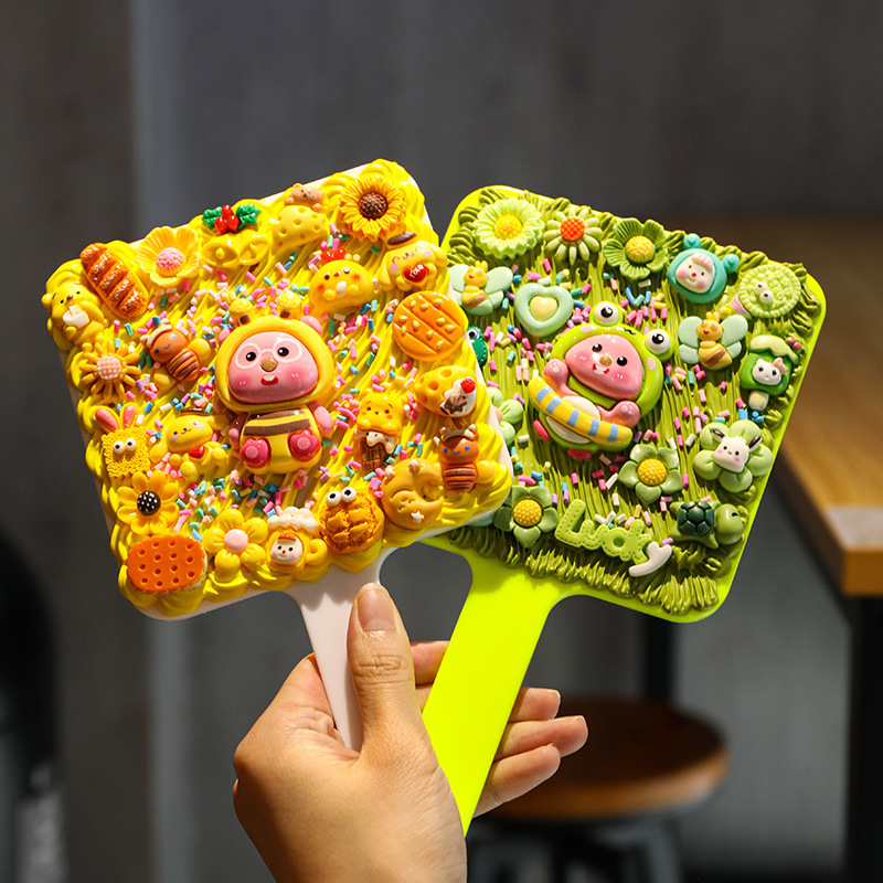 Diy para niños de mano espejo maquillaje material paquete dibujos animados hechos a mano puro pegamento de crema espejo juguete regalos para chicas