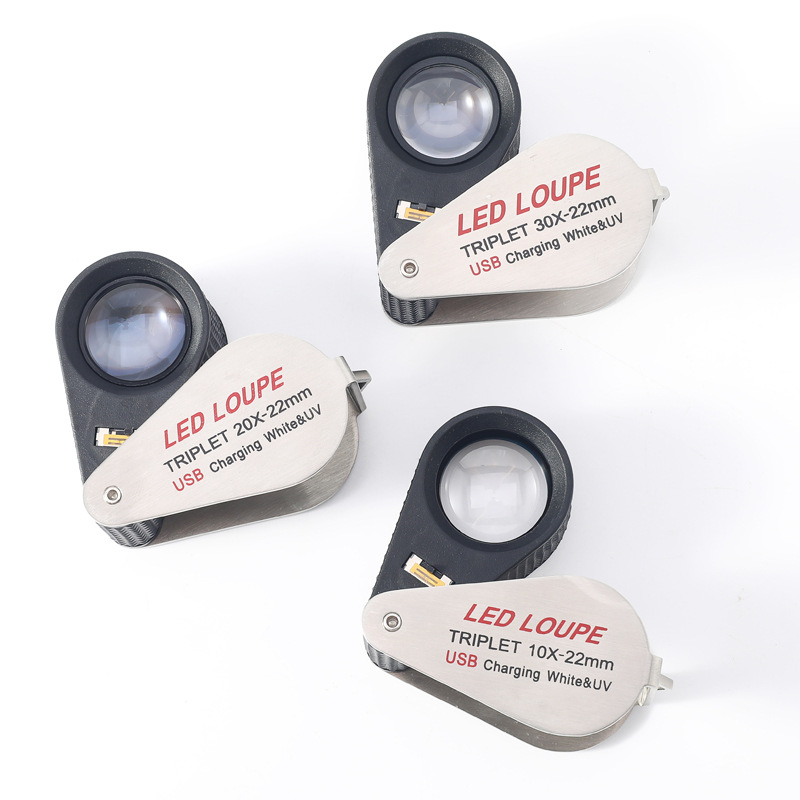 10x 20x 30x high-definition optical glass lens rechargeable LED lamp UV banknote inspection lamp antique jewelry magnifying glass