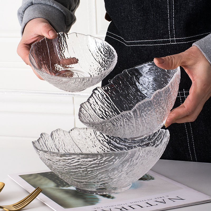 High-Looking Household Salad Bowl, Asymmetrical Tree Pattern Dessert Noodle Bowl, Snack Bowl, Large Glass Fruit Salad Bowl