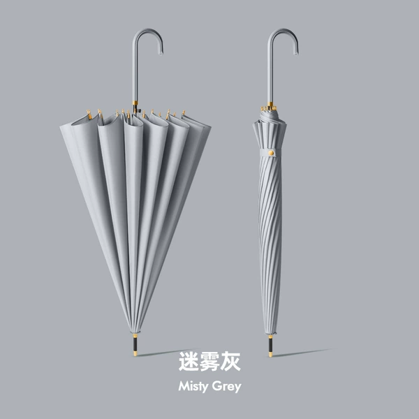 Mist Ash-16 Bone Skin Bend Stand-Fiber Wind-resistant Umbrella Bone