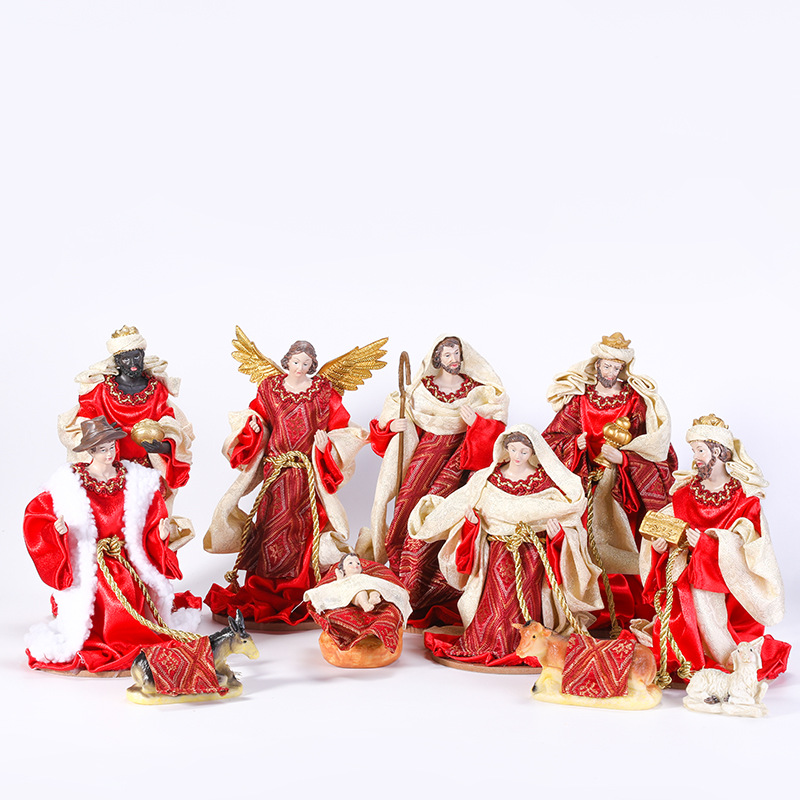 Navidad pesebre ángel muñeca decoración escenario decoración de escritorio resina regalos de Navidad 11 piezas set