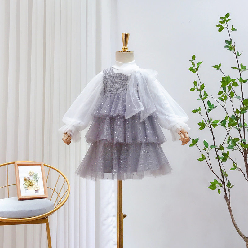 宝妮茵 2021春款女童网纱纯色打底衫+背心连衣裙 AQ322 AQ323|ms