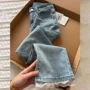 大码直筒蕾丝高腰牛仔裤