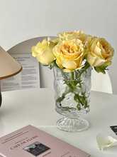 法式复古浮雕玻璃高脚花瓶客厅餐桌装饰品摆件透明插花水培小花瓶