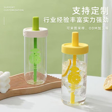 高颜值可爱女神杯子家用柠檬杯便携牛奶果汁吸管杯大容量网红水杯