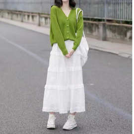 早初春季女装多巴胺茶系穿搭一整套小香风绿色毛衣连衣裙子两件套