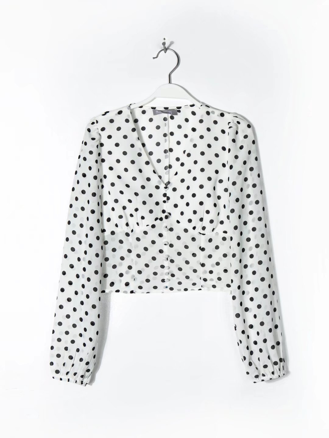 breasted polka dot long sleeve v neck slim top NSAM134007