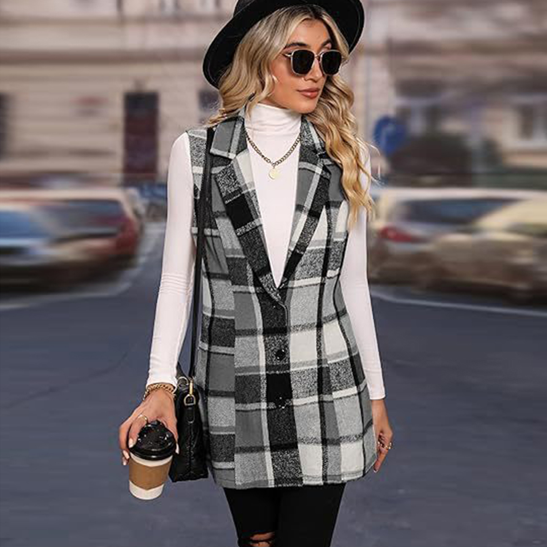 2026 otoño y invierno transfronterizos ropa de mujer Europa y América Amazon estación independiente un solo botón chaleco de collar chaqueta de lana a cuadros image 7