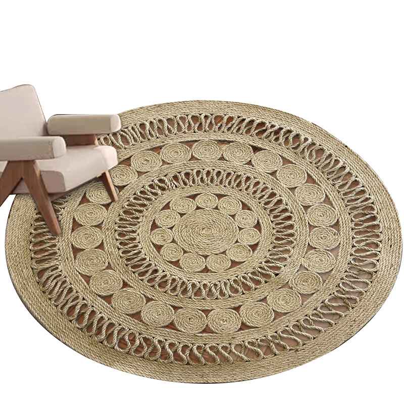 Alfombras de tejido de yute, alfombras de suelo de empalme, alfombras de mesa de té redonda, alfombras de invierno y otoño, nuevas alfombras simples