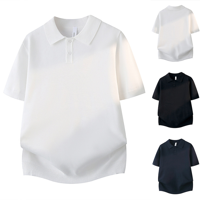 Polo camiseta de punto camiseta de manga corta hombre solapa de color sólido vieja camiseta de hielo de negocios de verano fábrica transfronteriza al por mayor