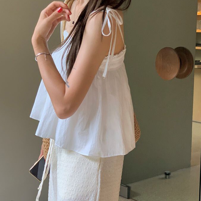 Ins-Style Strapless Ruched Camisole Loose Babydoll Top Pure Desire Style Outerwear White One Size Black Ins-Style Strapless Ruched Camisole Loose Babydoll Top Pure Desire Style Outerwear White One Size Black