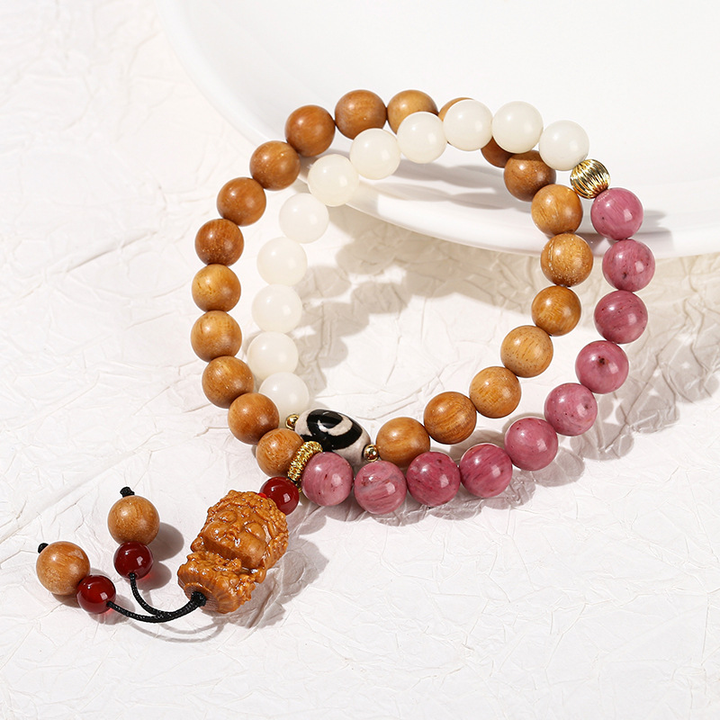 jingzhou jewelry white jade bodhi rhodochrosite ebony female double ring bracelet retro ethnic national style jewelry wholesale