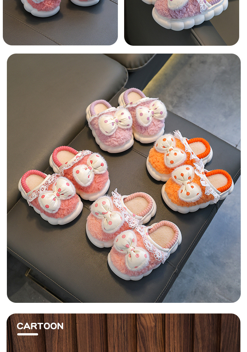 Winter für Mädchen, Prinzessinnenwärme, Tasche, Eltern-Kind-Plüsch-Baumwollhausschuhe für große, mittlere und kleine Kinder_voghion.com