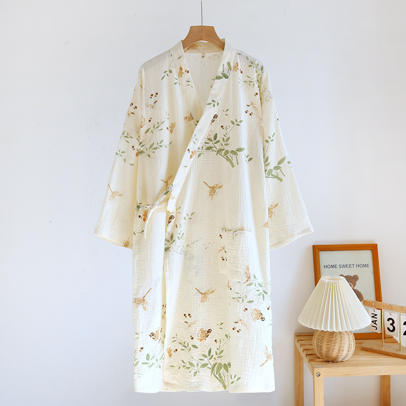 Japanese-style Kimono Nightgown Women's Cotton Gauze Nightgown Long Cardigan Summer Thin Bathrobe Nightgown Home Clothes Sweatshirt